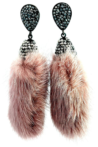 Pink Fur Drop Crystal Earring - Born To Glam