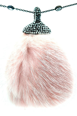 Light Pink Luxe Fur Crystal Pendant Sterling Silver CZ Necklace - Born To Glam