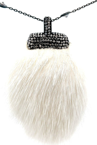 White Luxe Fur Crystal Pendant Sterling Silver CZ Necklace - Born To Glam