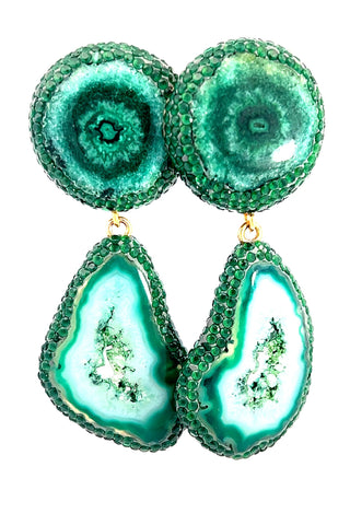 Green Hues Double Agate Sterling Silver Earring - Born To Glam