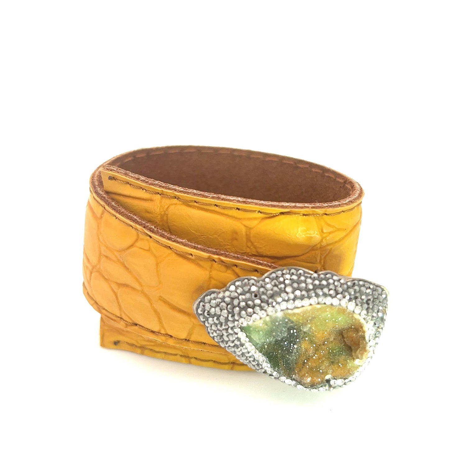 Yellow Leather Green Gemstone Bracelet - Born To Glam