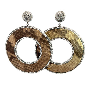 Tan Python Print Exotic Crystal Sterling Silver Earrings - Born To Glam