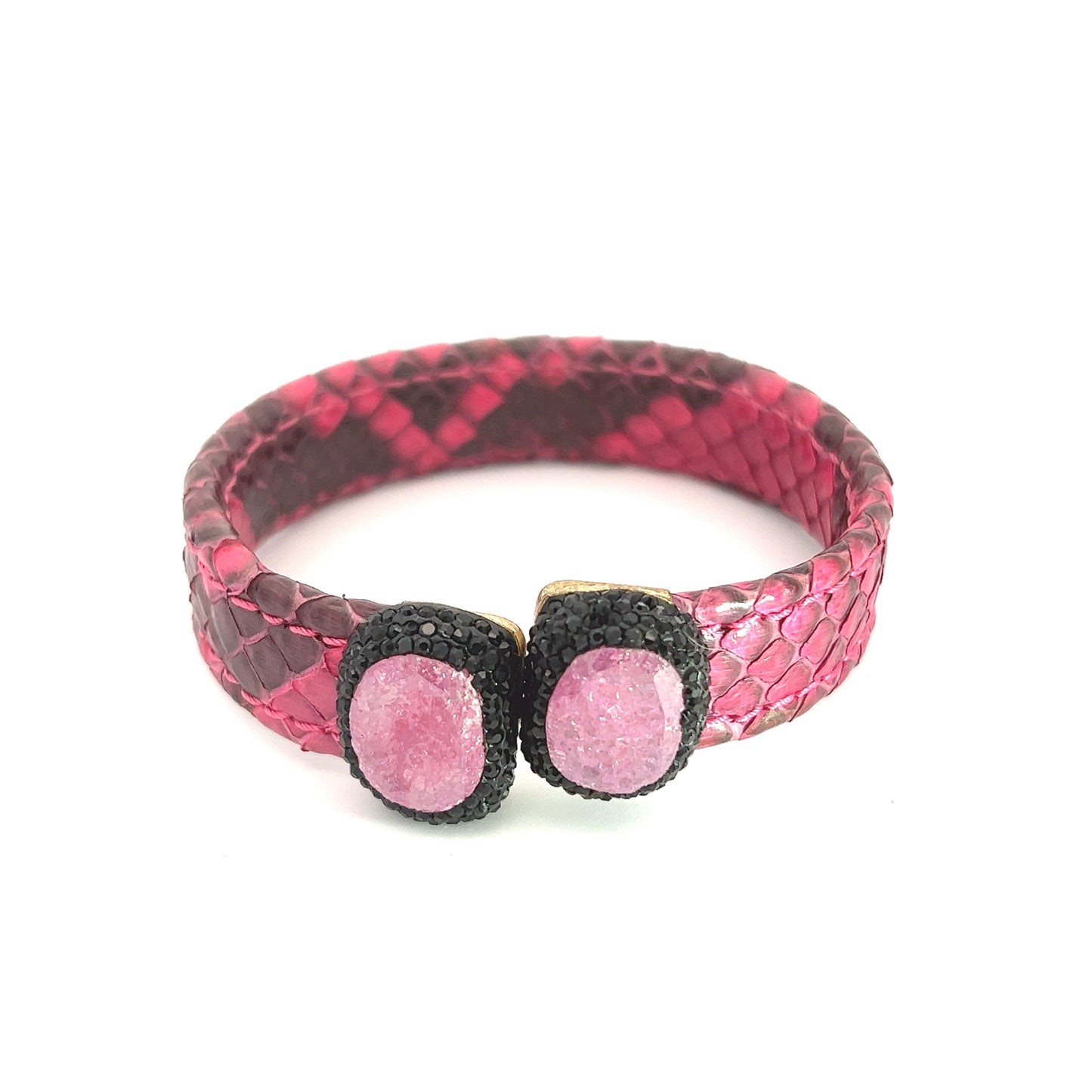 Pink Python Small Splendor Gemstone Leather Cuff Bracelet - Born To Glam