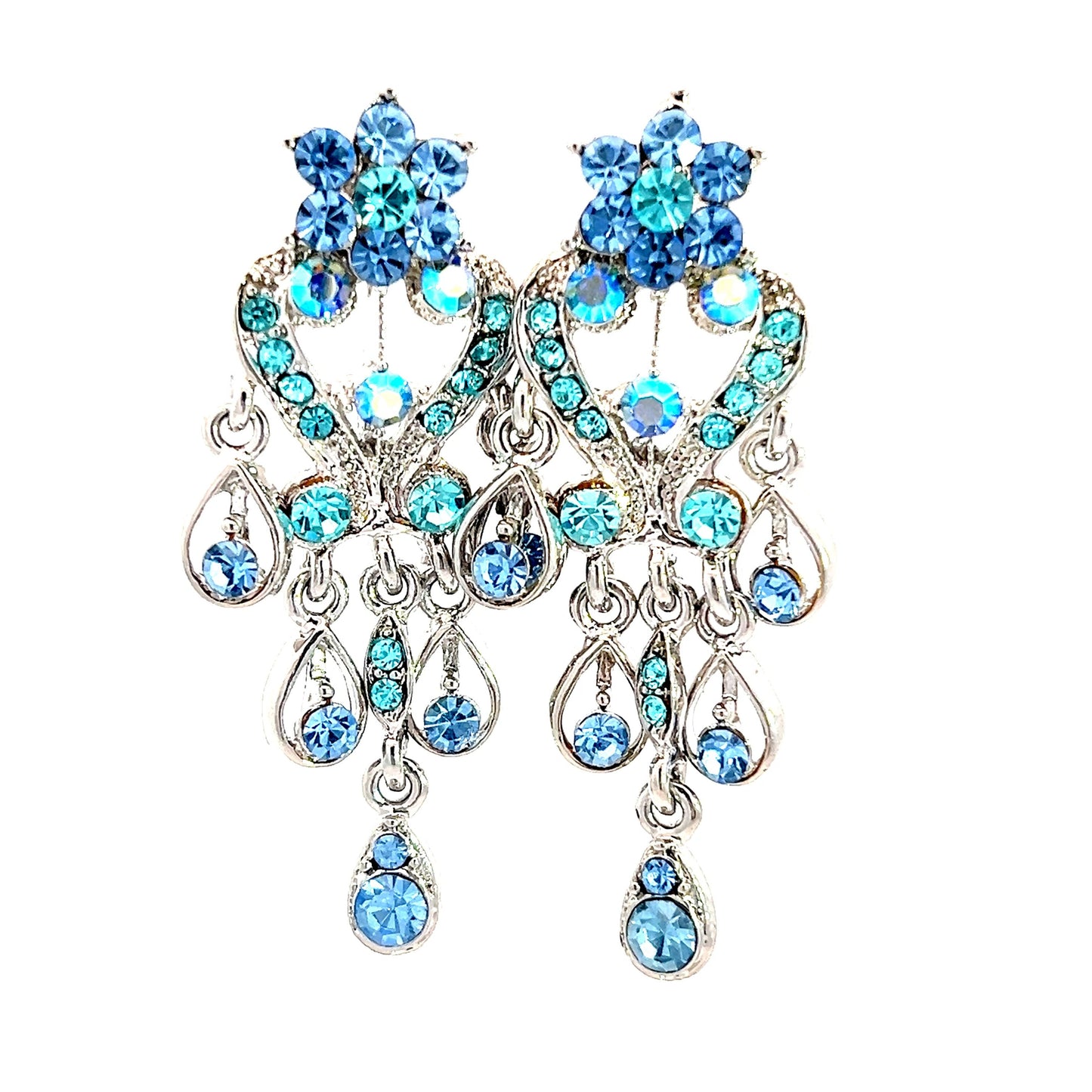 Blue Floral Crystal Chandelier Earring - Born To Glam