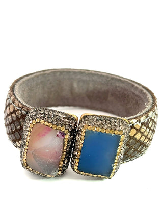 Medium Splendor Gemstone Leather Cuff Bracelet - Born To Glam