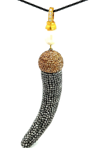 Dual Tone Crystal Horn Pendant Long Necklace - Born To Glam