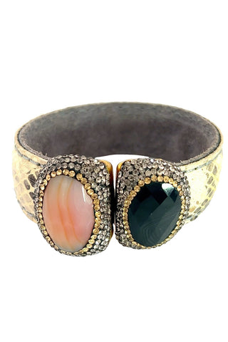 Medium Splendor Gemstone Leather Cuff Bracelet - Born To Glam