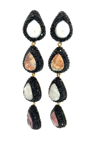 Pearl & Pink Long Gemstone Earring - Born To Glam