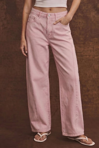 Serafina Pink High Rise Barrel Leg Jeans - view 2