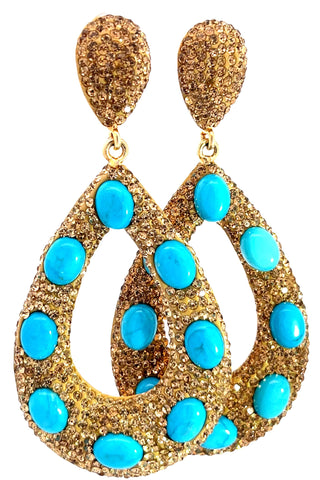 Open Teardrop Crystal & Turquoise 925 Sterling Silver Statement Earring - Born To Glam