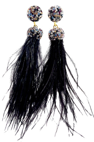 Black Feather & Crystal Sterling Silver Earring - Born To Glam