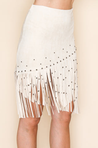 Natural Stone Suede Fringe Skirt