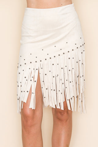 Natural Stone Suede Fringe Skirt