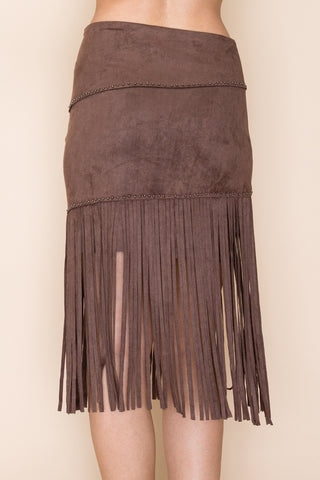 Chocolate Brown Suede Fringe Skirt