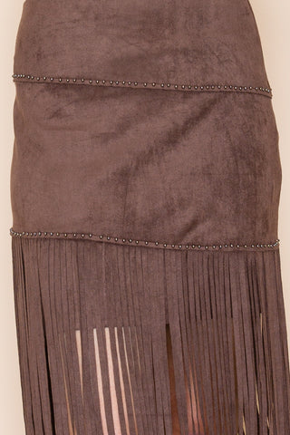Chocolate Brown Suede Fringe Skirt