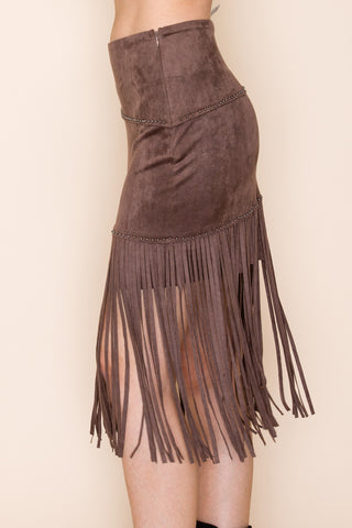 Chocolate Brown Suede Fringe Skirt