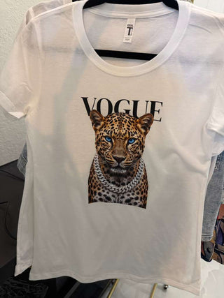 White Vogue Leopard Graphic Tee