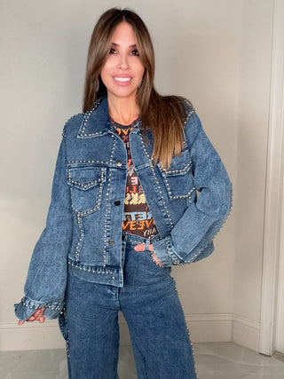 Blue Studded Denim Jacket