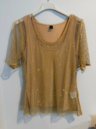 Gold Sparkle Mesh Embellished Top with Tank