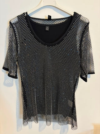 Black Sparkle Mesh Embellished Top with Tank