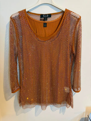 Copper Sparkle Mesh Embellished Top with Tank