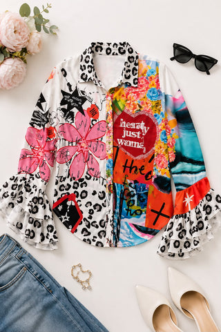 Multicolor Floral Graffiti Print Statement Top
