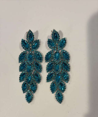 Blue Crystal Leaf Statement Earrings