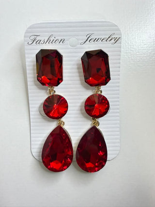 Scarlet Drop Three Stone Earrings