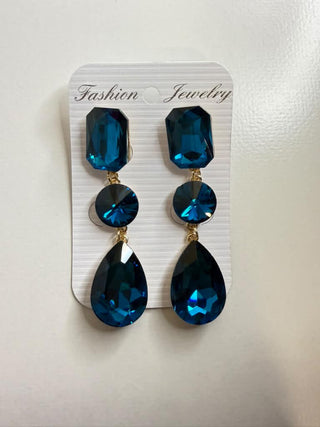 Ocean Teardrop Three Stone Earrings