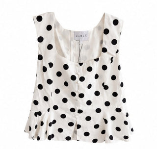 White & Black Polka Dot Button-Front Sleeveless Peplum Top