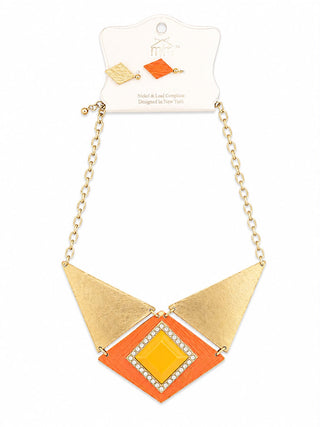 Lola Gold Geometric Triangle & Amber Stone Necklace Set