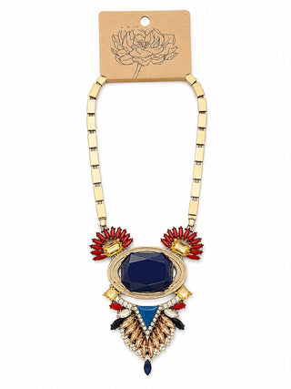 Navy & Red Crystal Statement Necklace