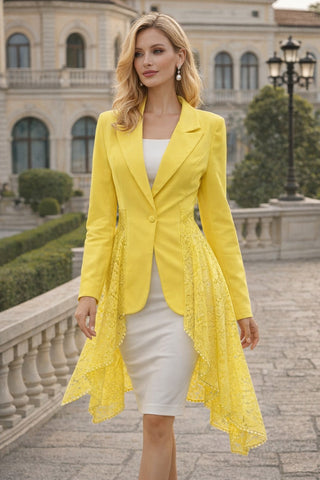 Style the Yellow Mixed Media Lace Blazer exclusively at Born To Glam