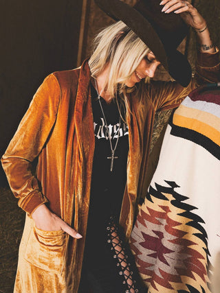 Taken By the Sky Velvet Gold Duster Kimono Gold Yellow Boho