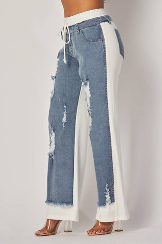 Ivory Denim Jeans Sweatpants - Born To Glam