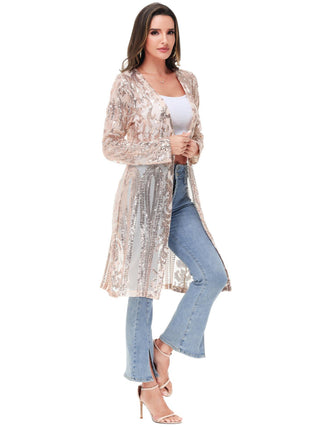 Apricot Sparkly Sequin Open-Front Jacket detail