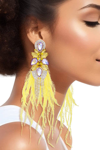 Tassel Yellow Feather Earrings - Born To Glam