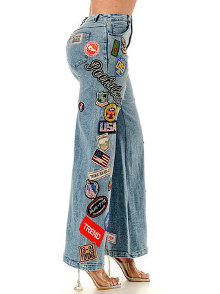 Blue Patchwork Wide Leg Denim Pants – supplier view 3