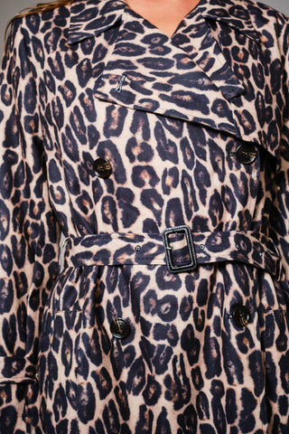 Leopard Print Belted Double Breasted Trench - Born To Glam
