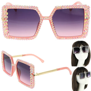 Rhinestone Ombre Oversized Square Frame Sunglasses - Born To Glam