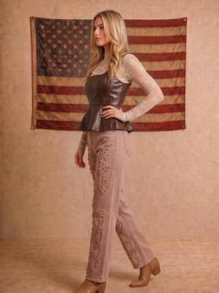 Washed Blush Pearl Embellished Western Jeans - Faire photo 6