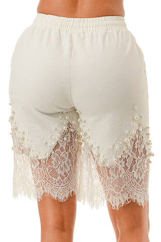 White Lace Denim Shorts - Born To Glam
