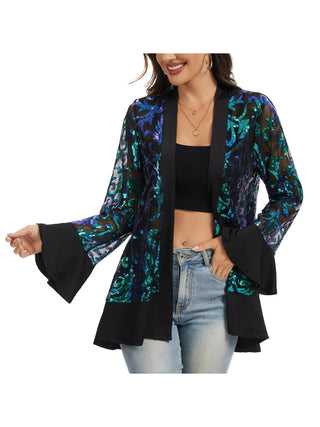Mermaid Sequin Mesh Sheer Sleeve Jacket front