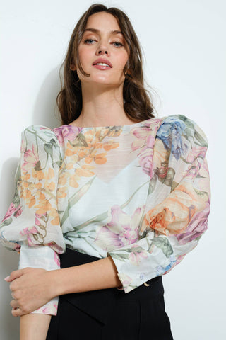 Sheer Floral Puff-Sleeve Blouse - Born To Glam