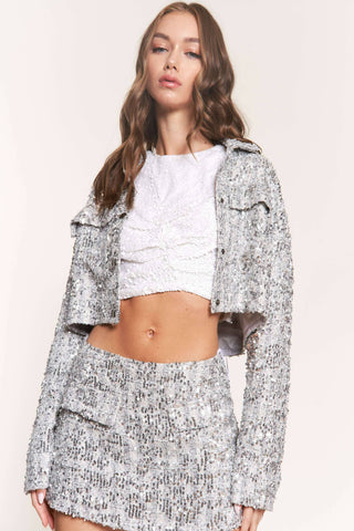Silver Sequin Crop Jacket - Born To Glam