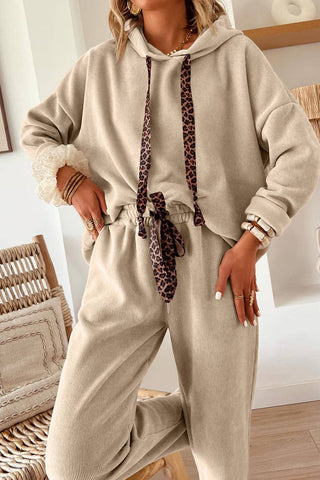 Parchment Leopard Detail Corduroy Hoodie and Pants Set — view 2