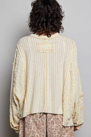 Natural Stitch Detail Balloon Long Sleeve Crop Top