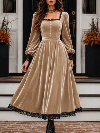 White Velvet Lace-Trim Maxi Dress White view 4