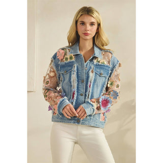 Denim Jacket with Floral Organza