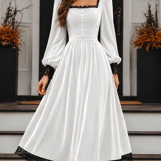White Velvet Lace-Trim Maxi Dress White